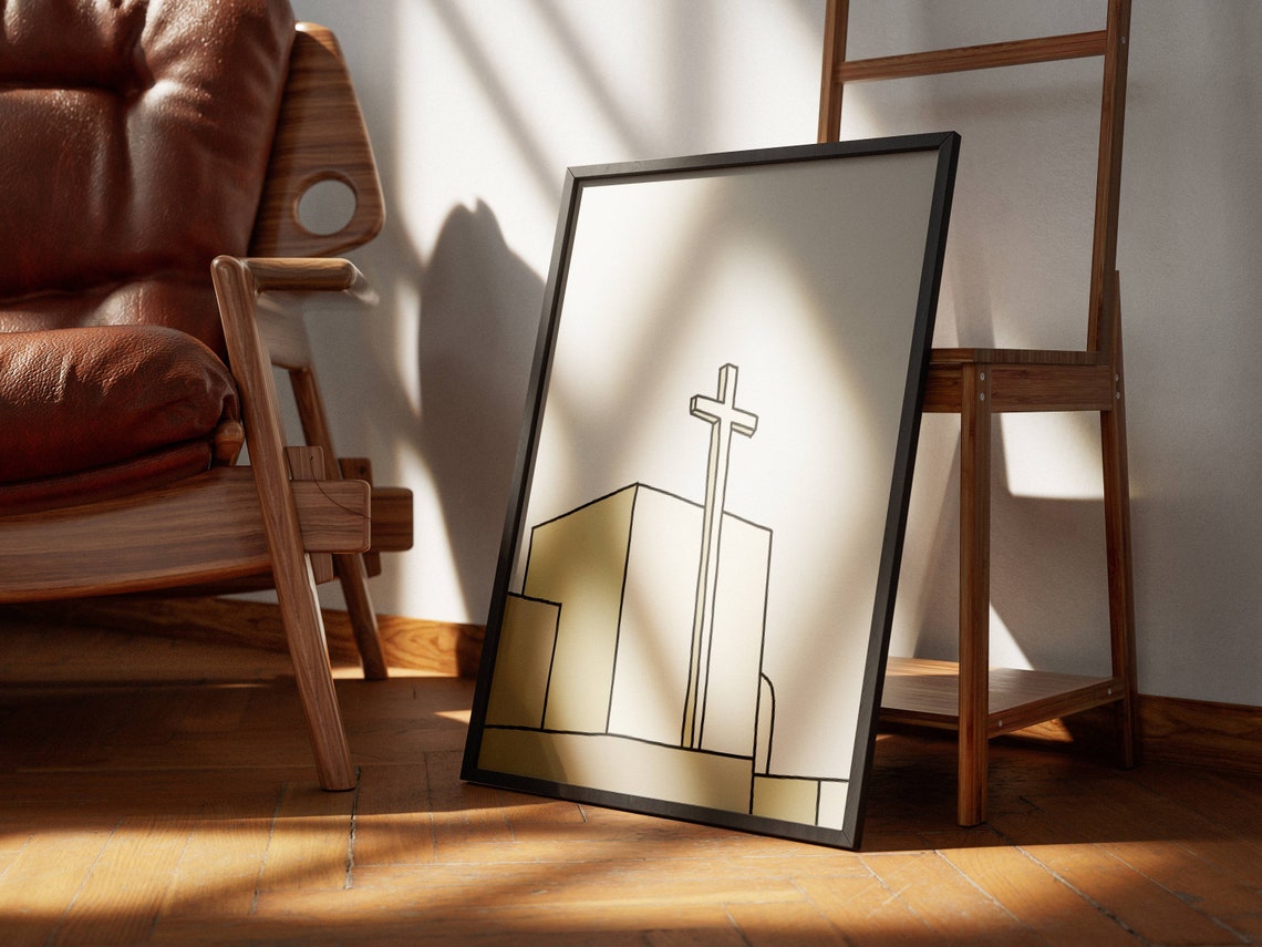 Minimalist Church Cross Neutral Line Art Japandi Faith Poster - Image 3