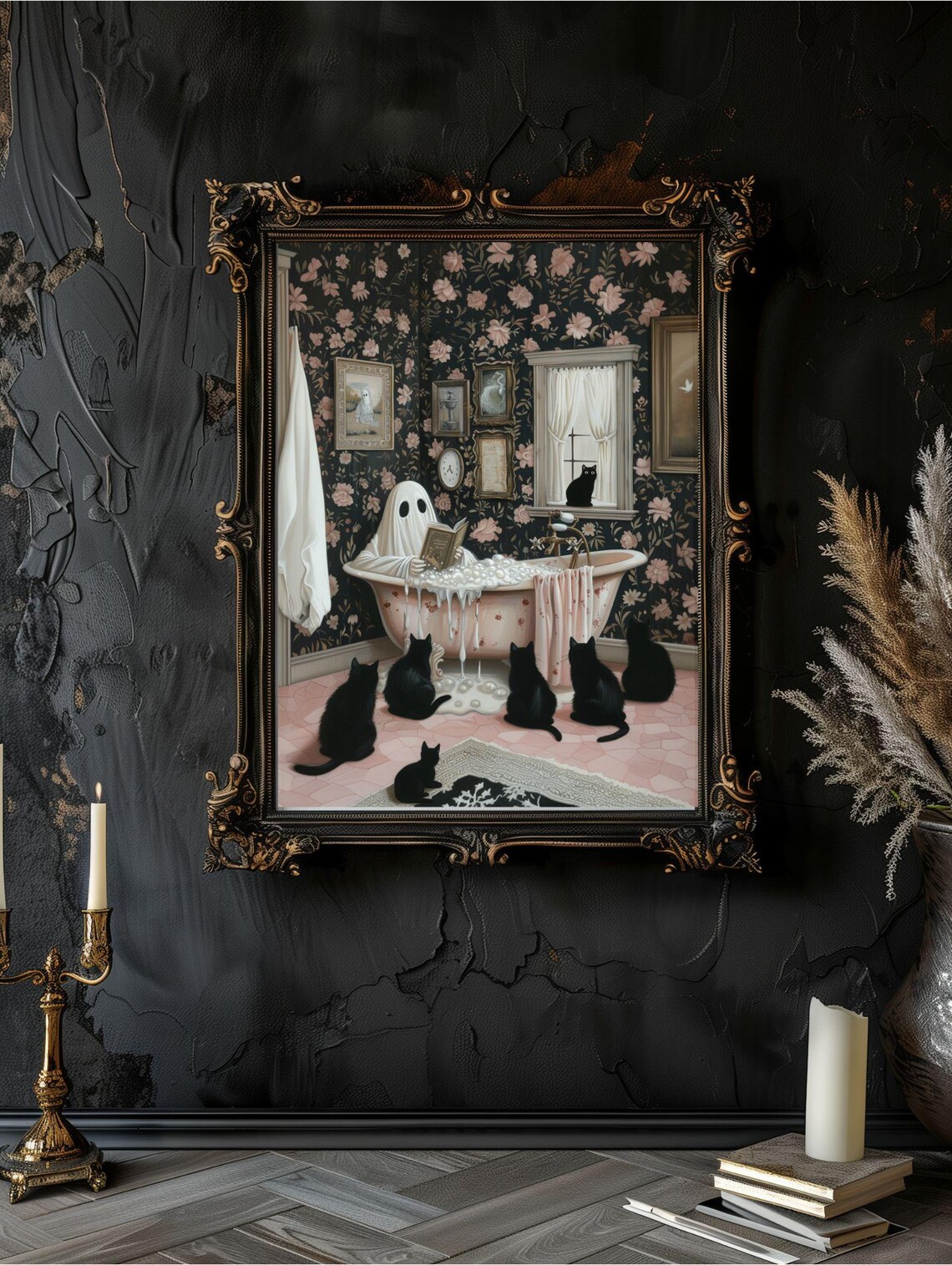 Ghost Reading to Black Cats, Spooky Cute Art Print - Image 4