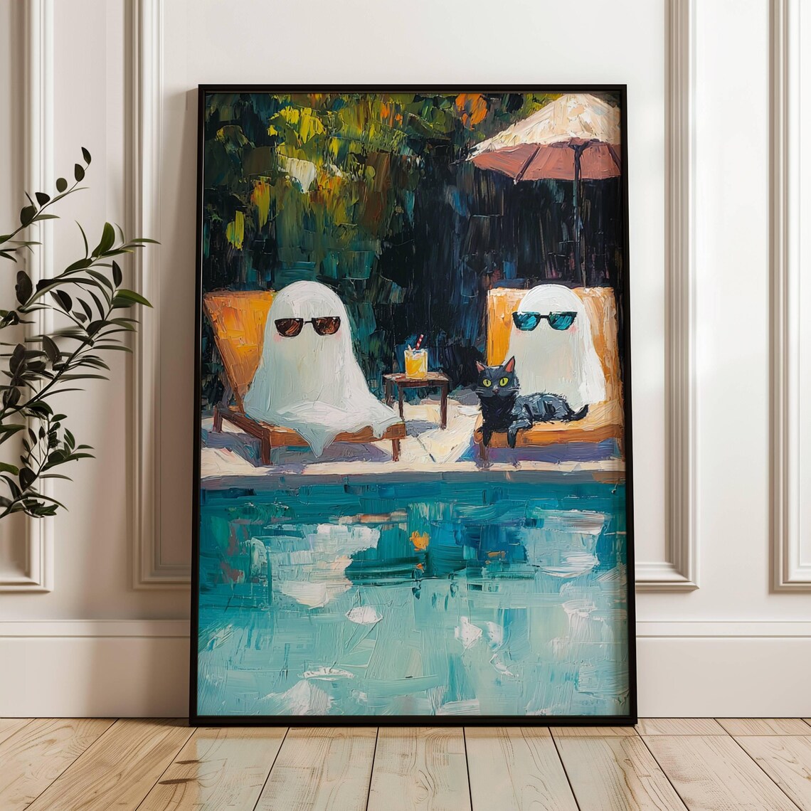 Ghosts And Black Cat At Pool, Whimsigoth Print - Image 7