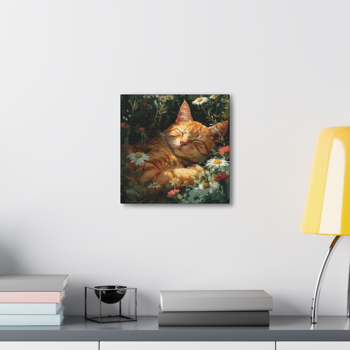 Ginger Cat Sleeping Peacefully Among Sunlit Wildflowers Poster - Image 4