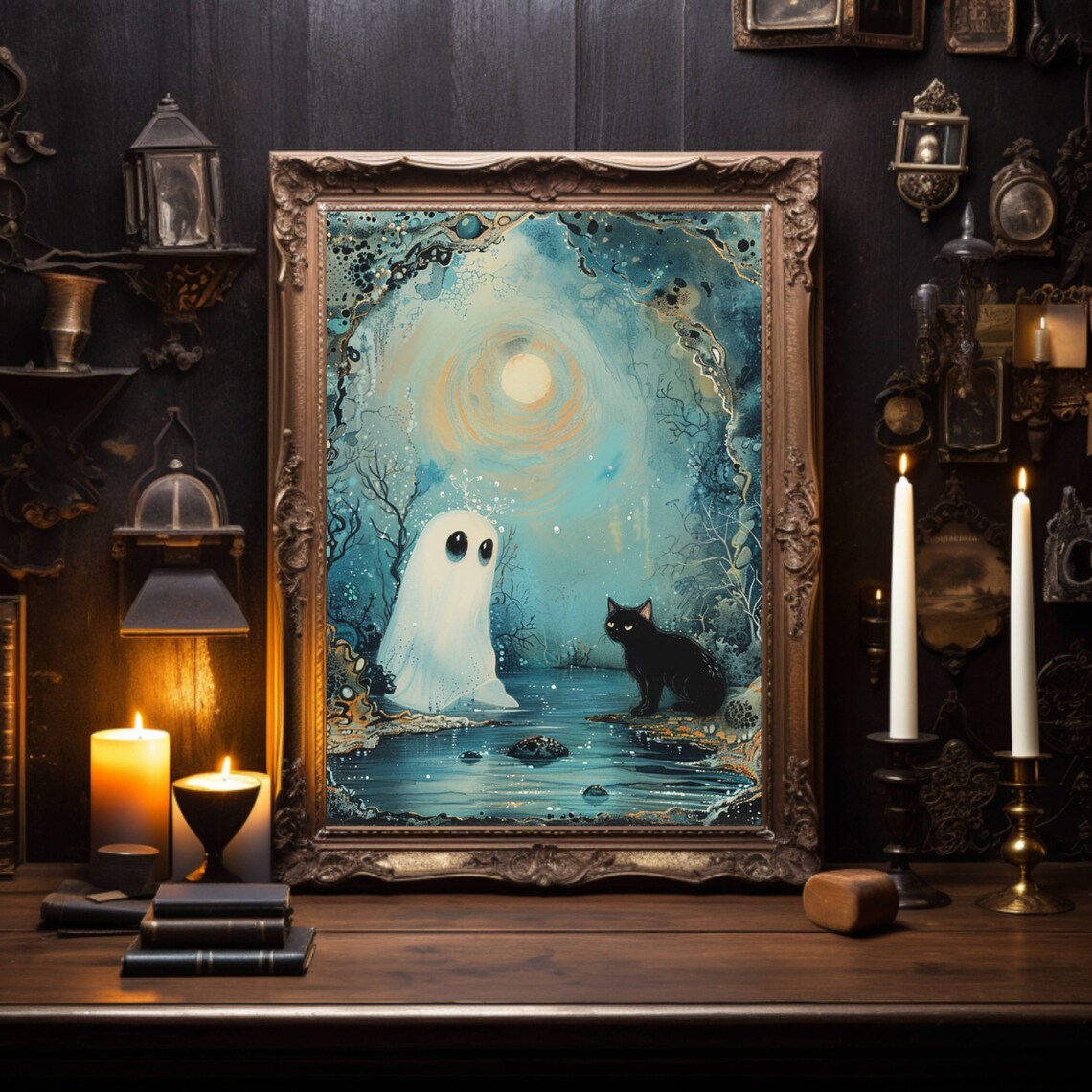 Ghost and Black Cat Halloween Poster, Whimsigoth - Image 7