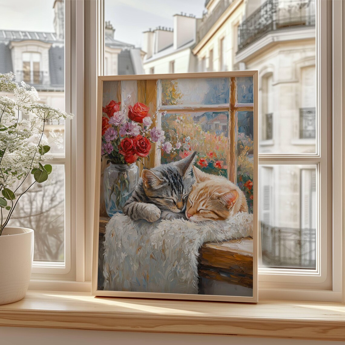 Tabby Cats In Window Floral Cat Art Print - Image 7