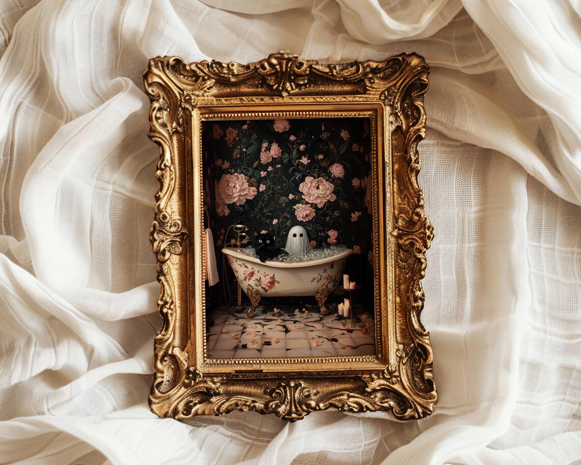 Black Cat And Ghost Bathtub Poster, Whimsigoth - Image 2