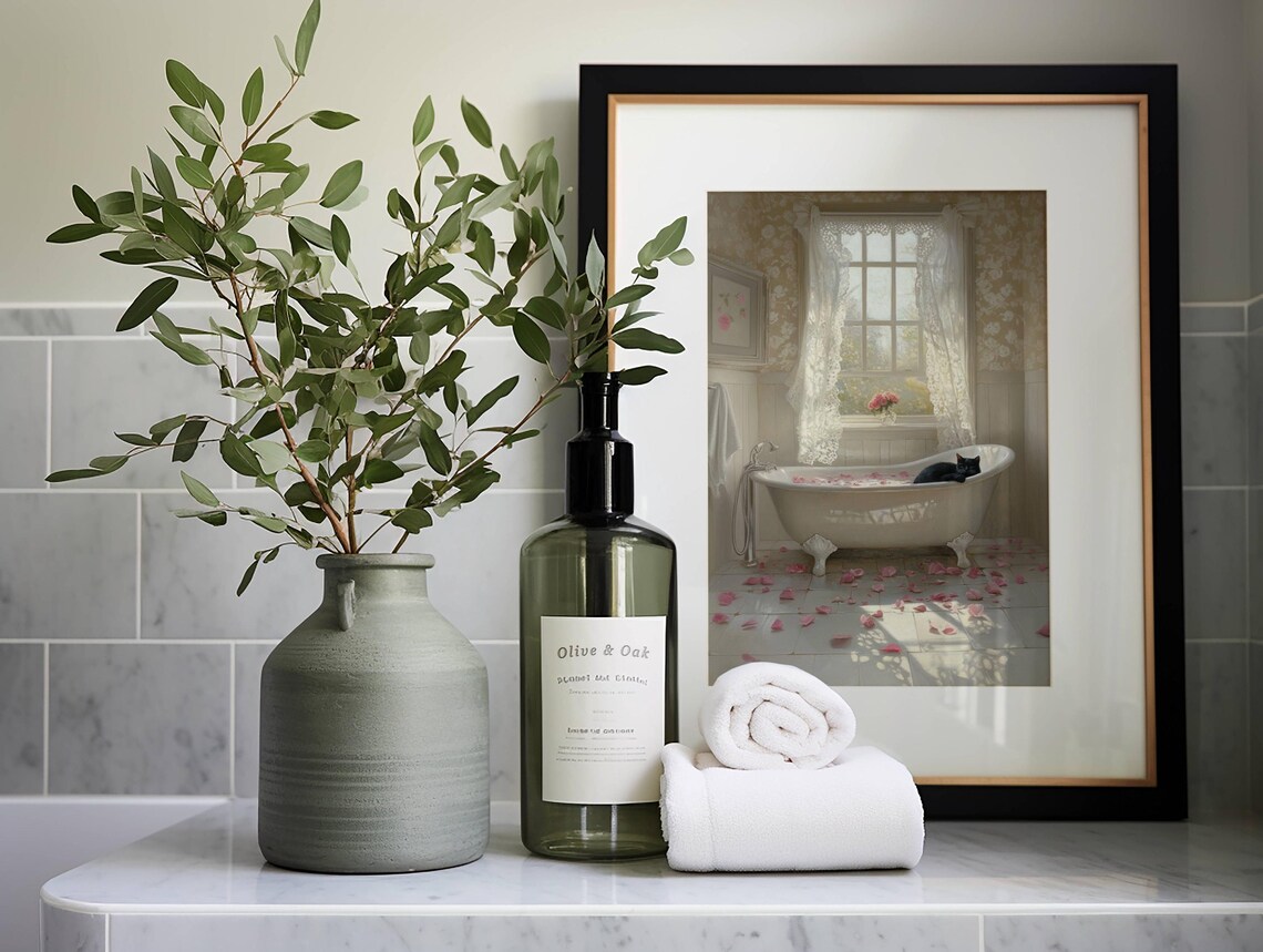 Black Cat Rose Bath Poster, Floral Bathroom Decor - Image 3