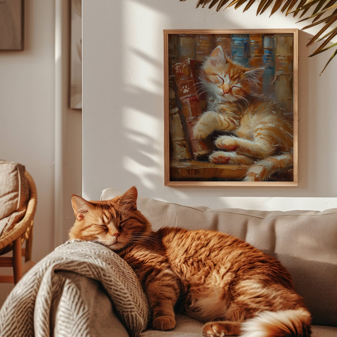 Ginger Kitten Sleeping Among Library Books Oil Painting Poster - Image 7