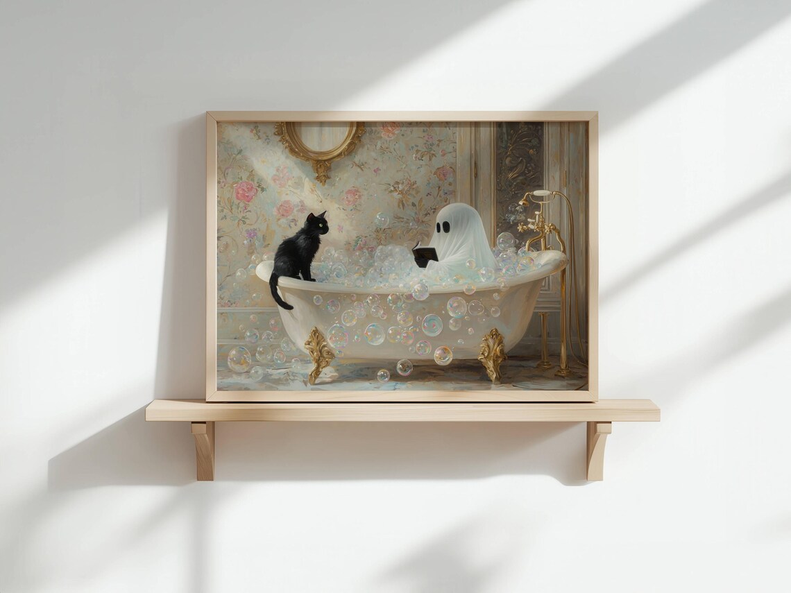 Ghost Reading in Bathtub, Whimsigoth Halloween Poster - Image 5