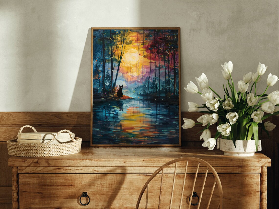 Black Cat Forest Cat Art Print, Woodland Decor - Image 4
