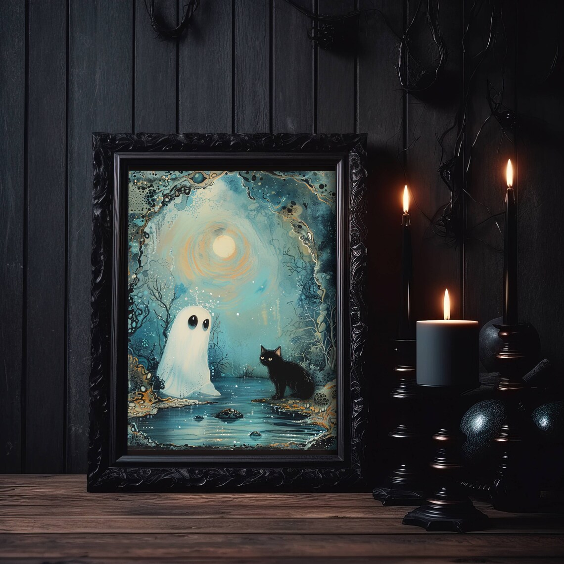 Ghost and Black Cat Halloween Poster, Whimsigoth - Image 5