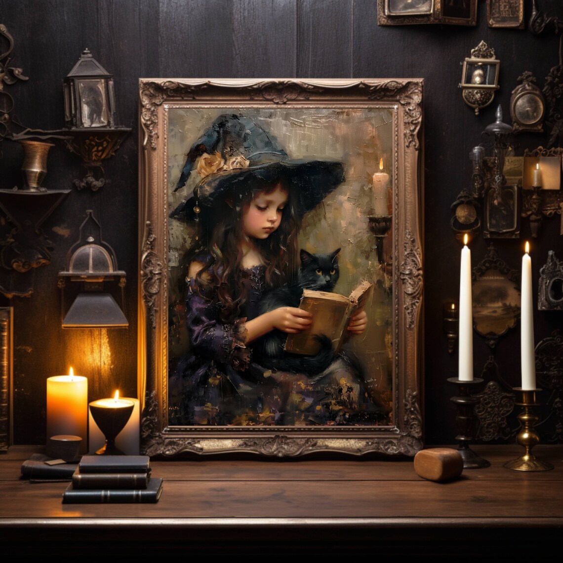 Girl Witch And Black Cat Cat Wall Art Poster Print - Image 6