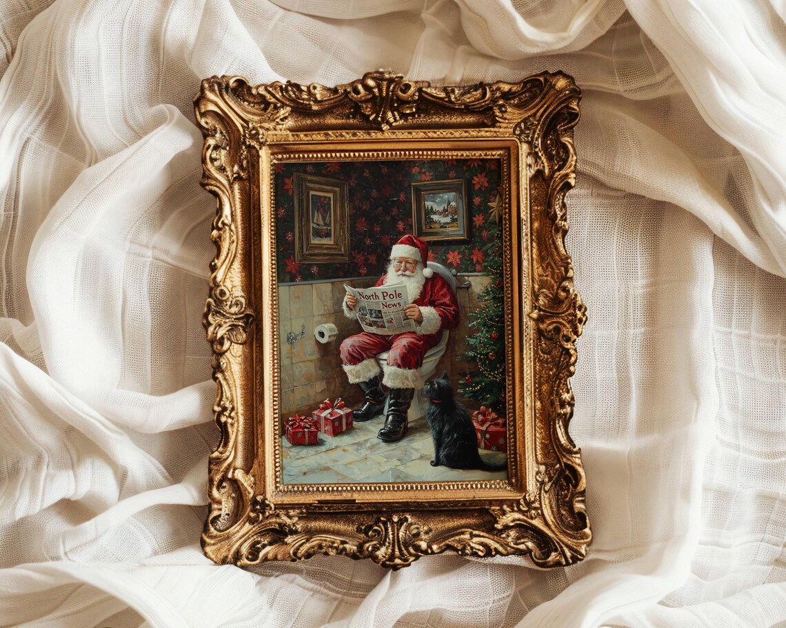 Santa Claus and Black Cat Bathroom Christmas Poster - Image 4