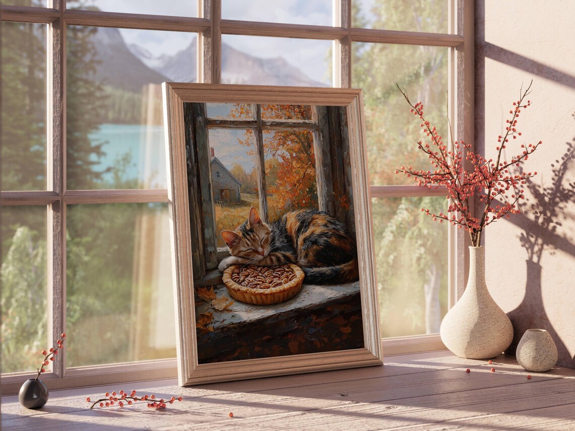 Tortie Cat and Pecan Pie Thanksgiving Poster - Image 2