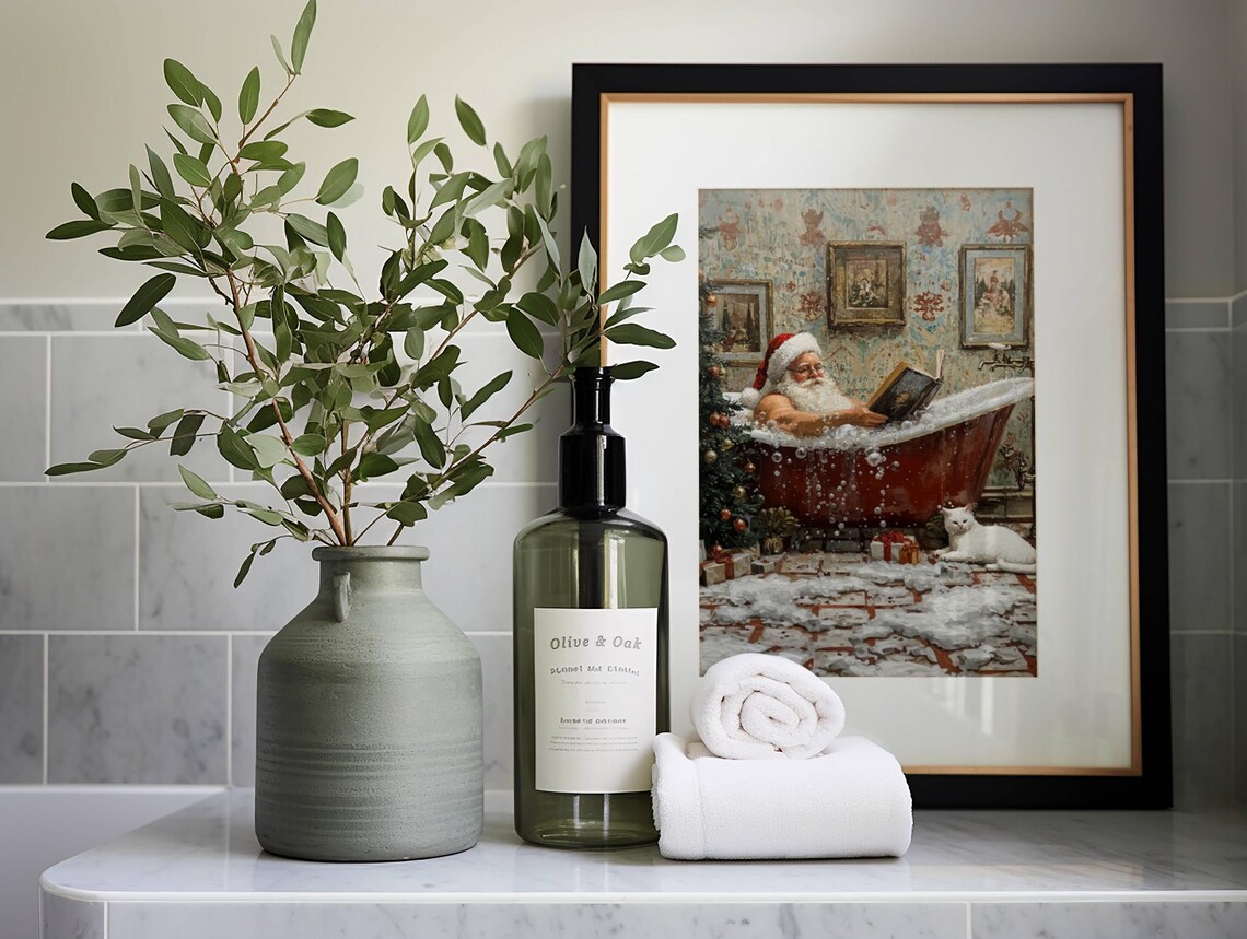 Santa Claus Reading In Bathtub Christmas Poster Print - Image 6