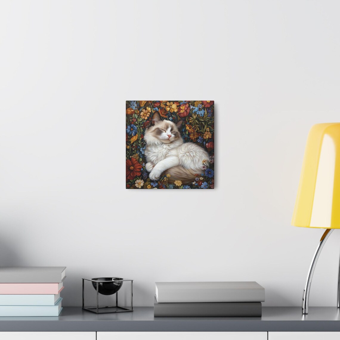 Fluffy Ragdoll Cat Sleeping in a Vibrant Wildflower Garden Poster - Image 7