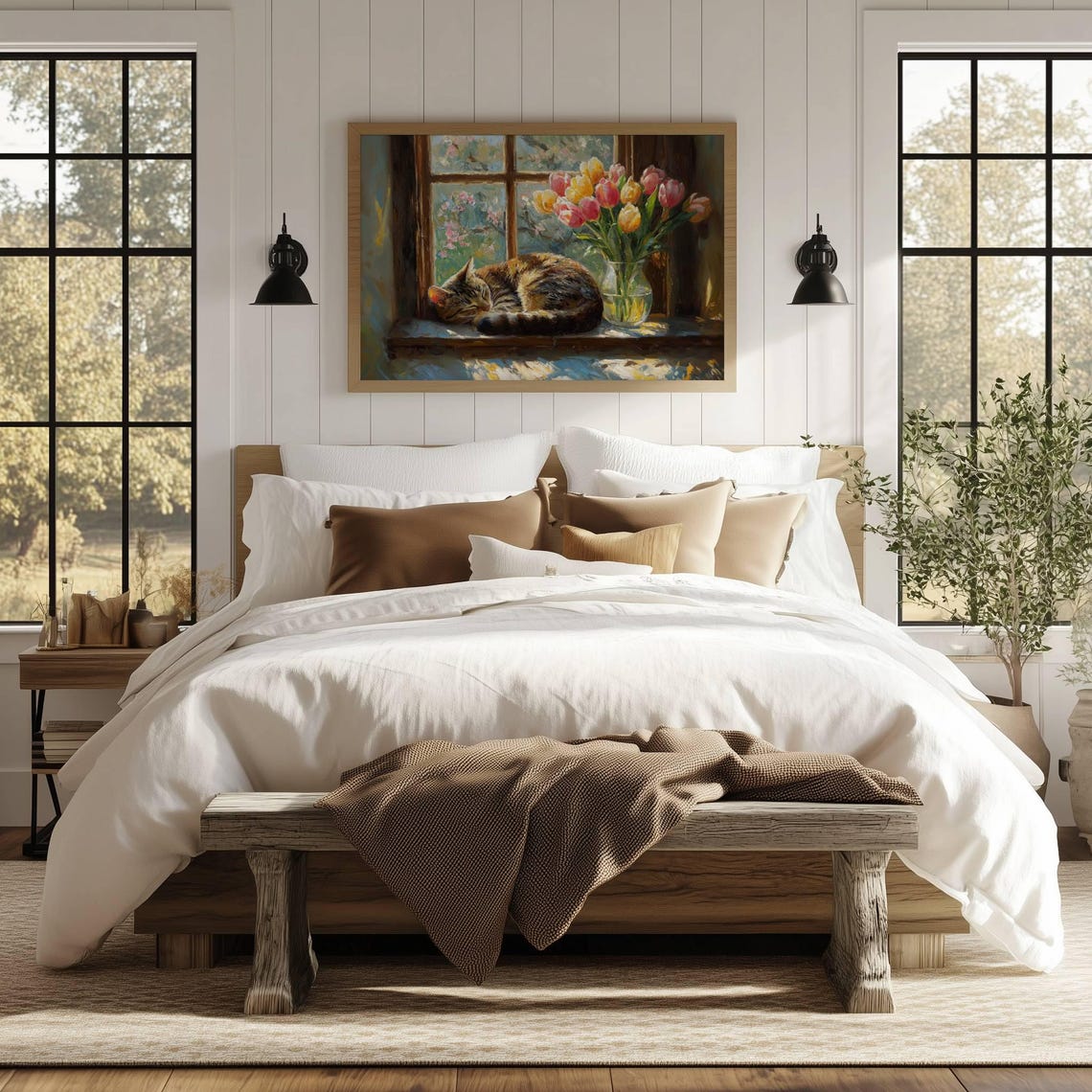 Sleeping Tabby Cat by Sunny Tulip Window Spring Impressionist Poster - Image 6