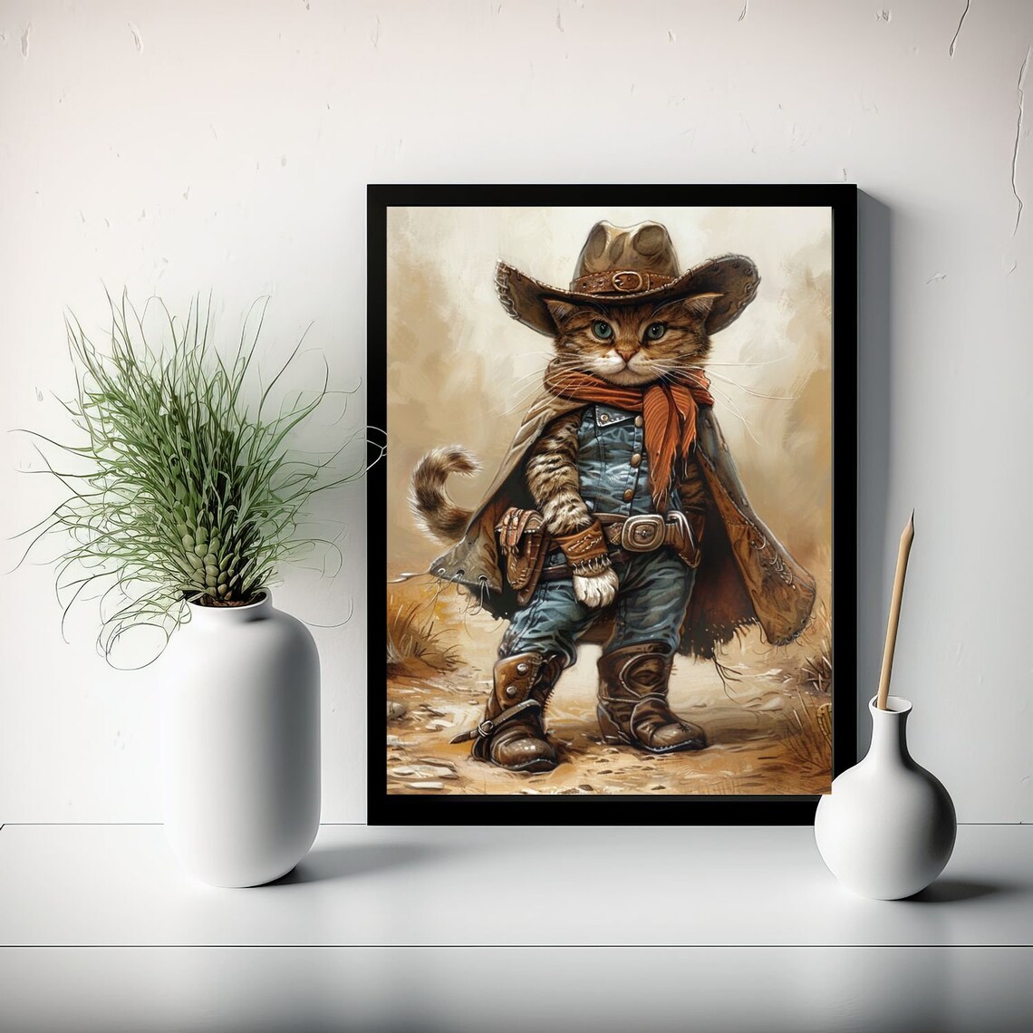 Cowboy Kitten in Boots and Hat Western Desert Cat Portrait Poster - Image 7