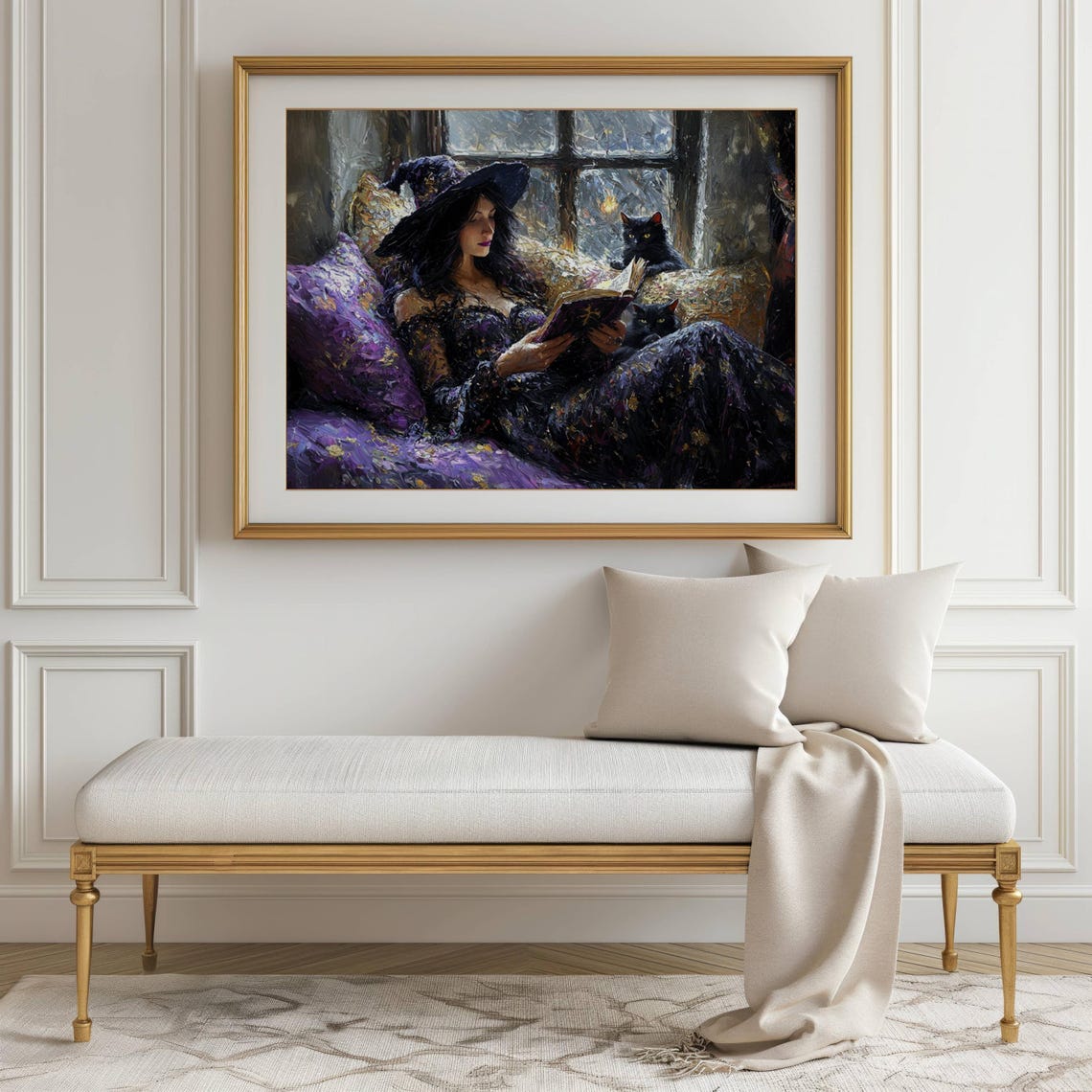 Witch Reading a Spell Book with Two Black Cats by Candlelight Poster - Image 7