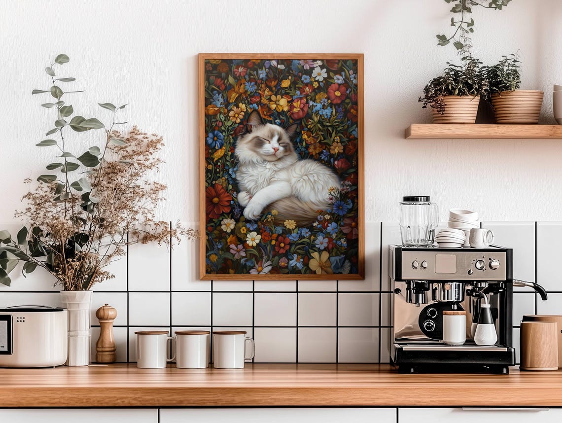 Sleeping Ragdoll Cat Nestled in a Colorful Wildflower Garden Poster - Image 4