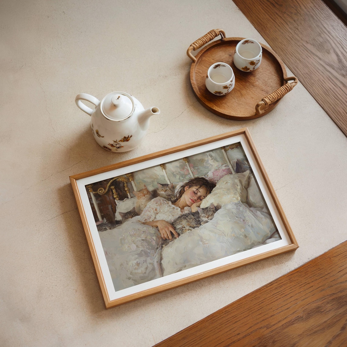 Woman Napping With Her Cats, Cat Lover Art Print - Image 6