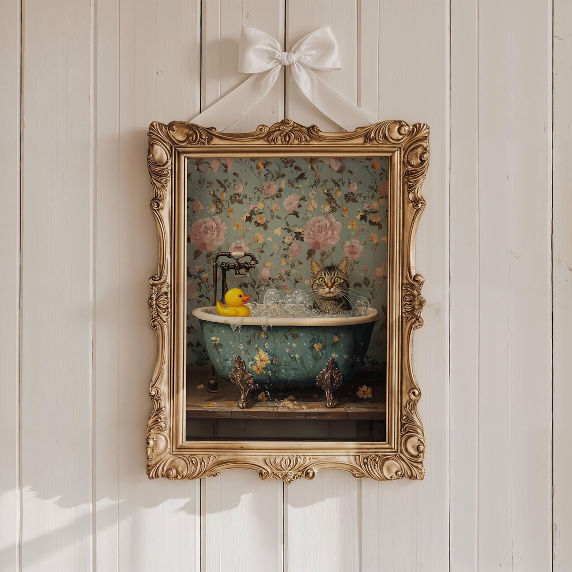 Gray Tabby Cat in Bathtub, Bathroom Wall Art Print - Image 3