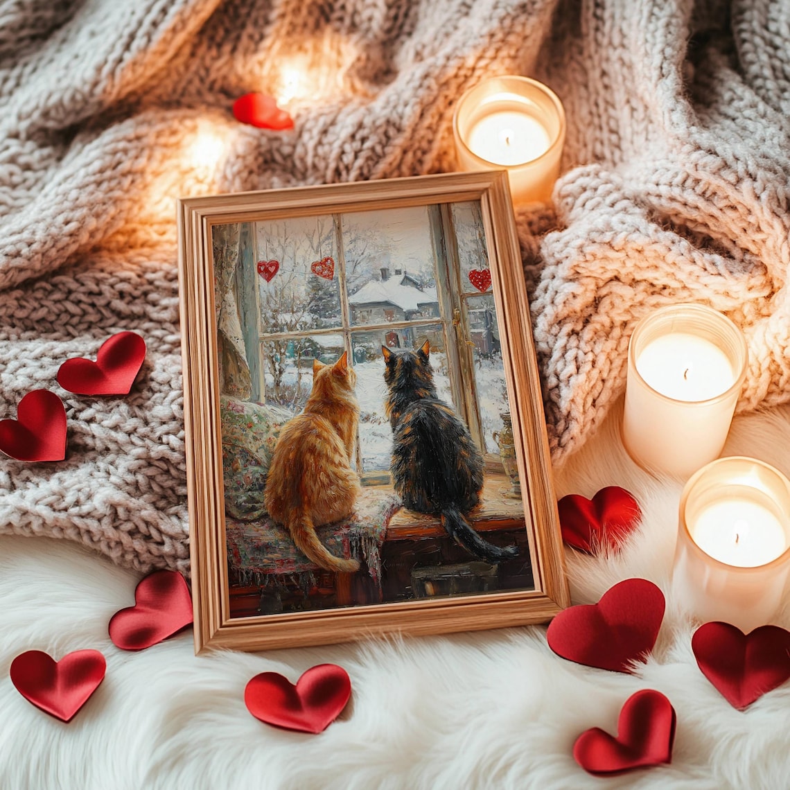 Orange Tabby and Tortie Cat Valentine Art Print - Image 5