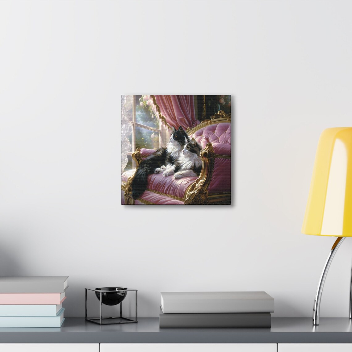 Two Regal Long Haired Cats Lounging on a Pink Velvet Chaise Poster - Image 5
