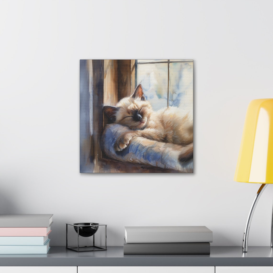 Siamese Kitten Sleeping on Windowsill Cushion Watercolor Poster - Image 5