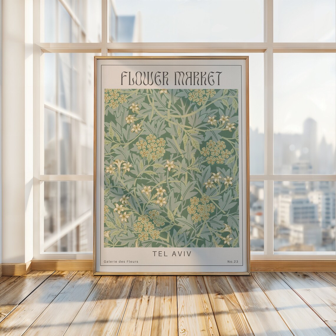 Tel Aviv Flower Market Green Vintage Botanical Pattern Poster