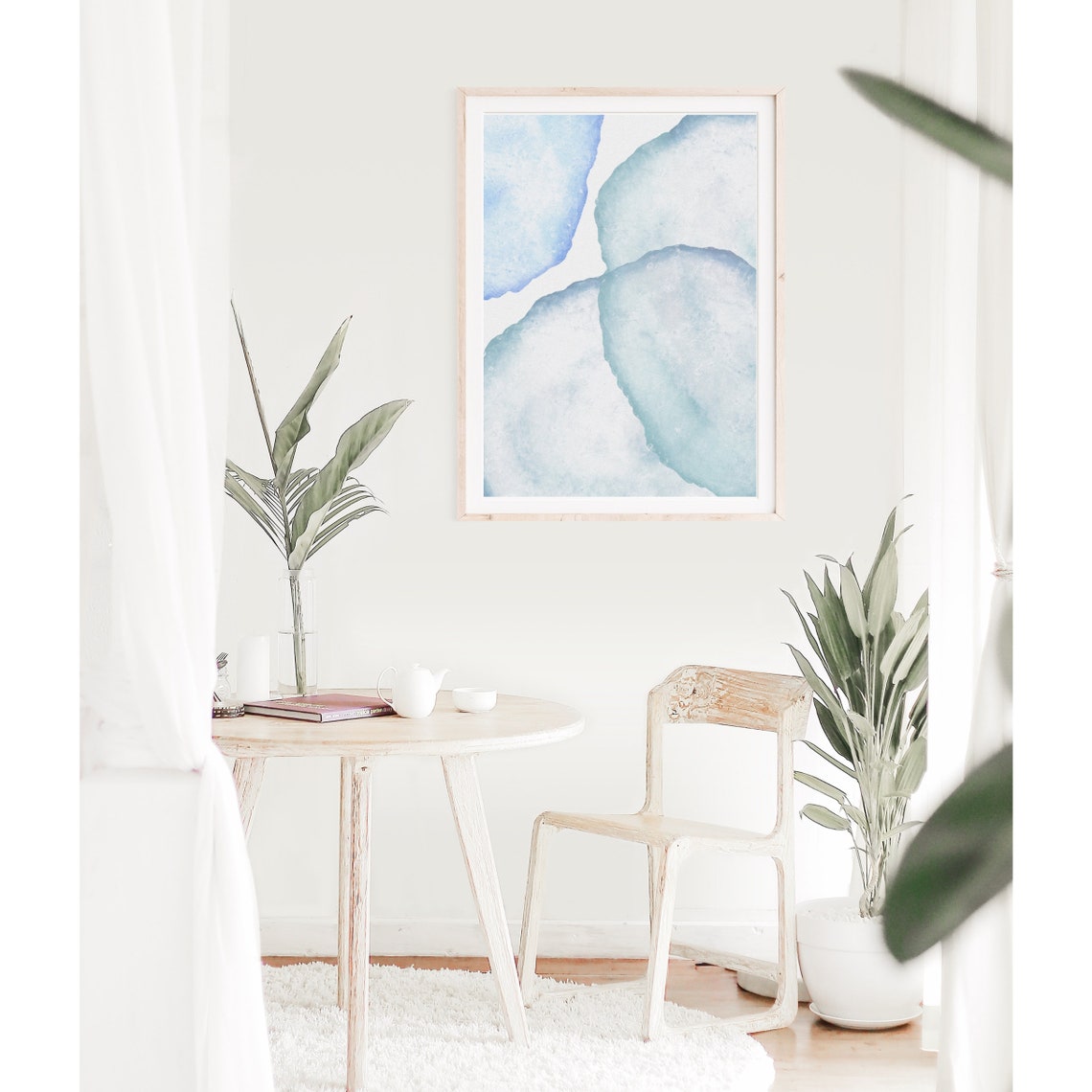 Pale Blue Abstract Watercolor Wash Pastel Modern Decor Poster - Image 3