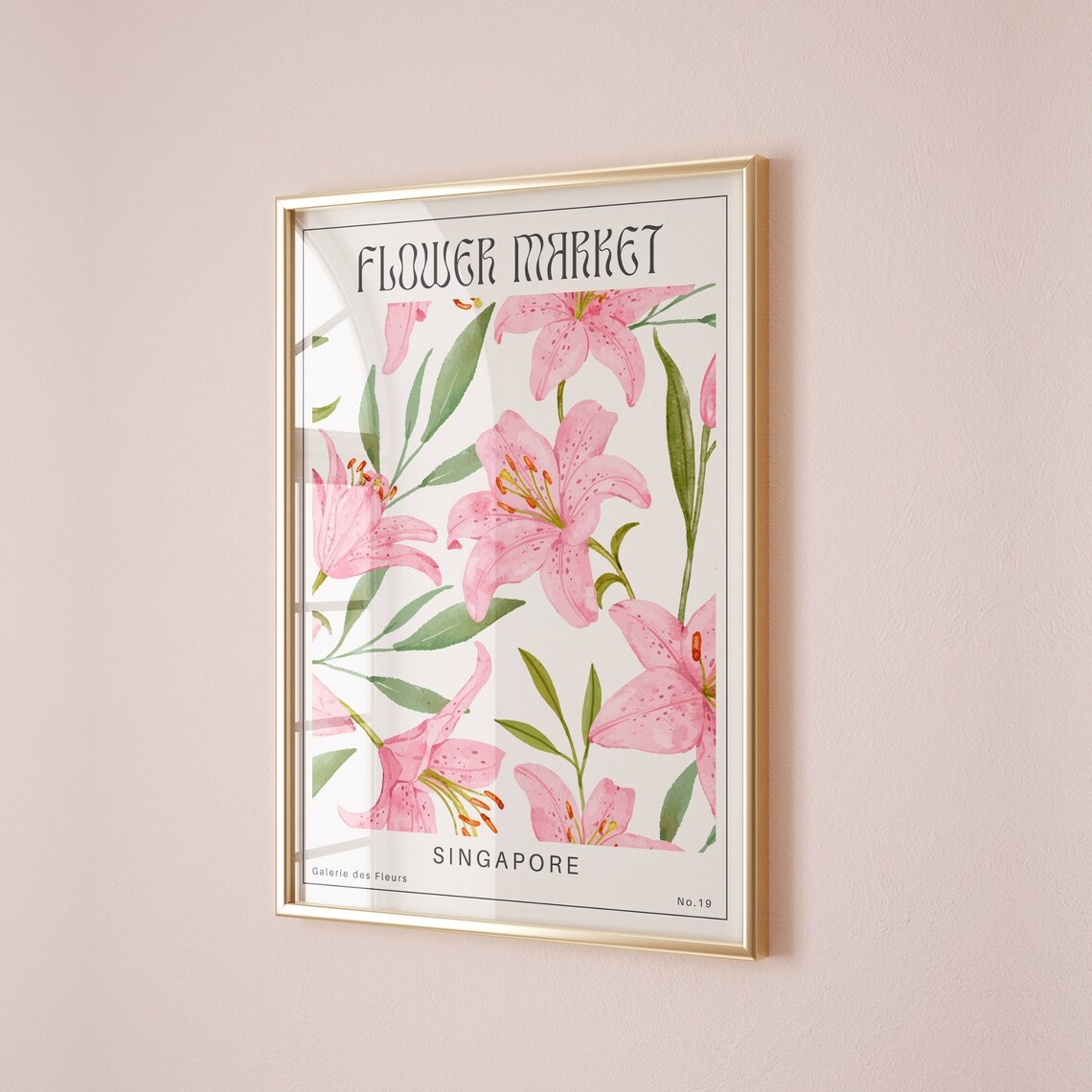 Singapore Flower Market Pink Lily Watercolor Botanical Poster - Image 2