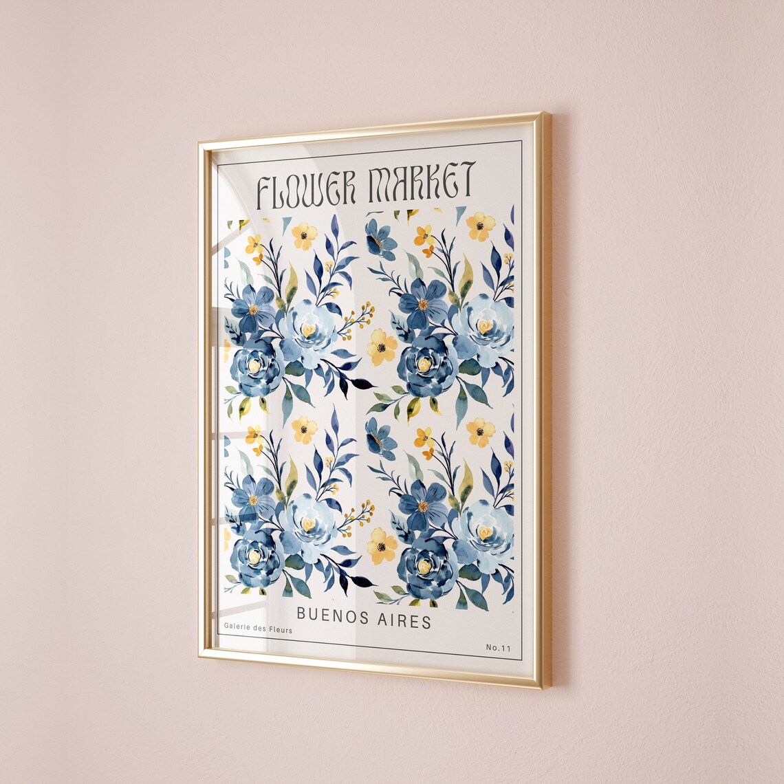 Buenos Aires Flower Market Blue Yellow Floral Watercolor Poster - Image 3