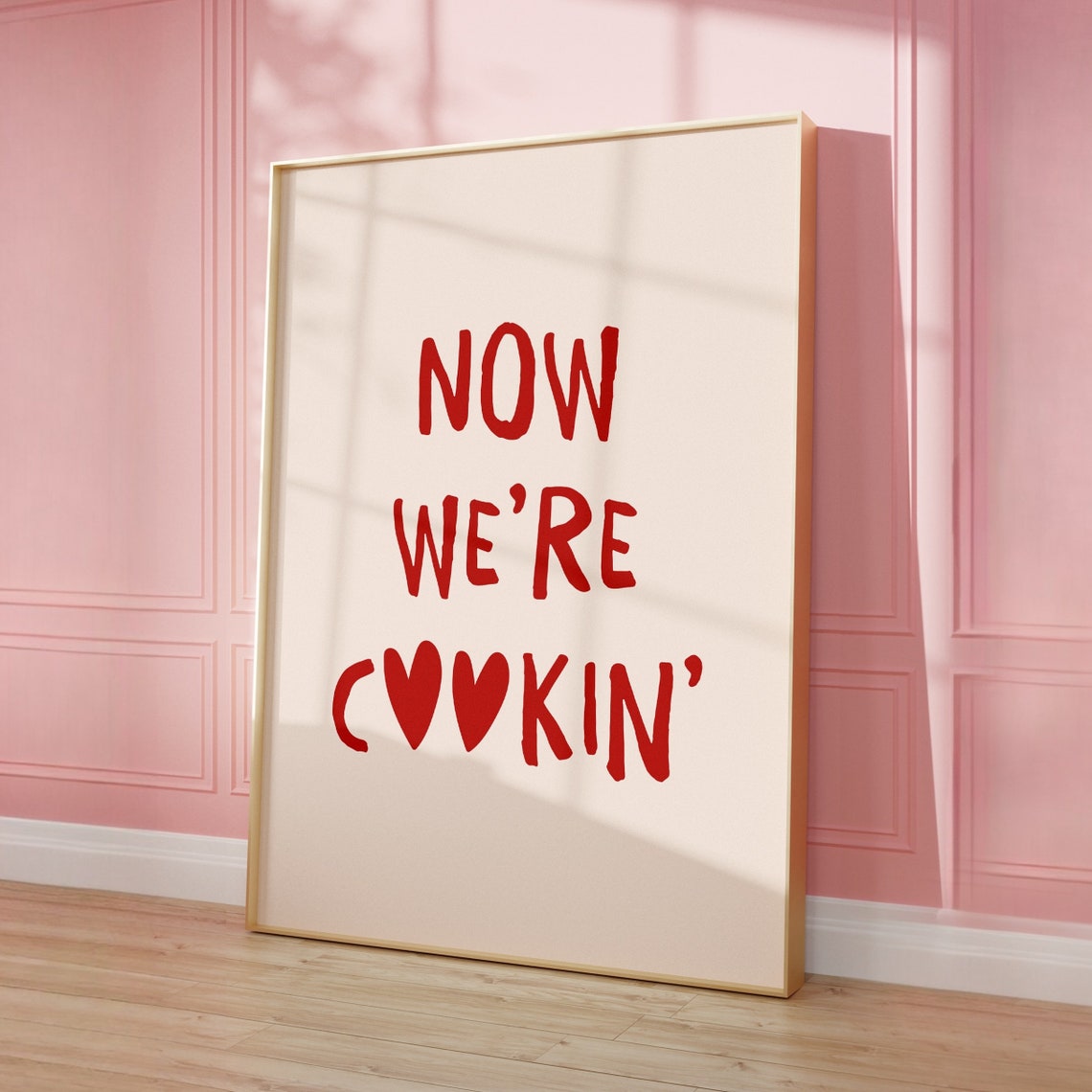 Now We're Cookin' Red Heart Letters Kitchen Typography Poster - Image 3