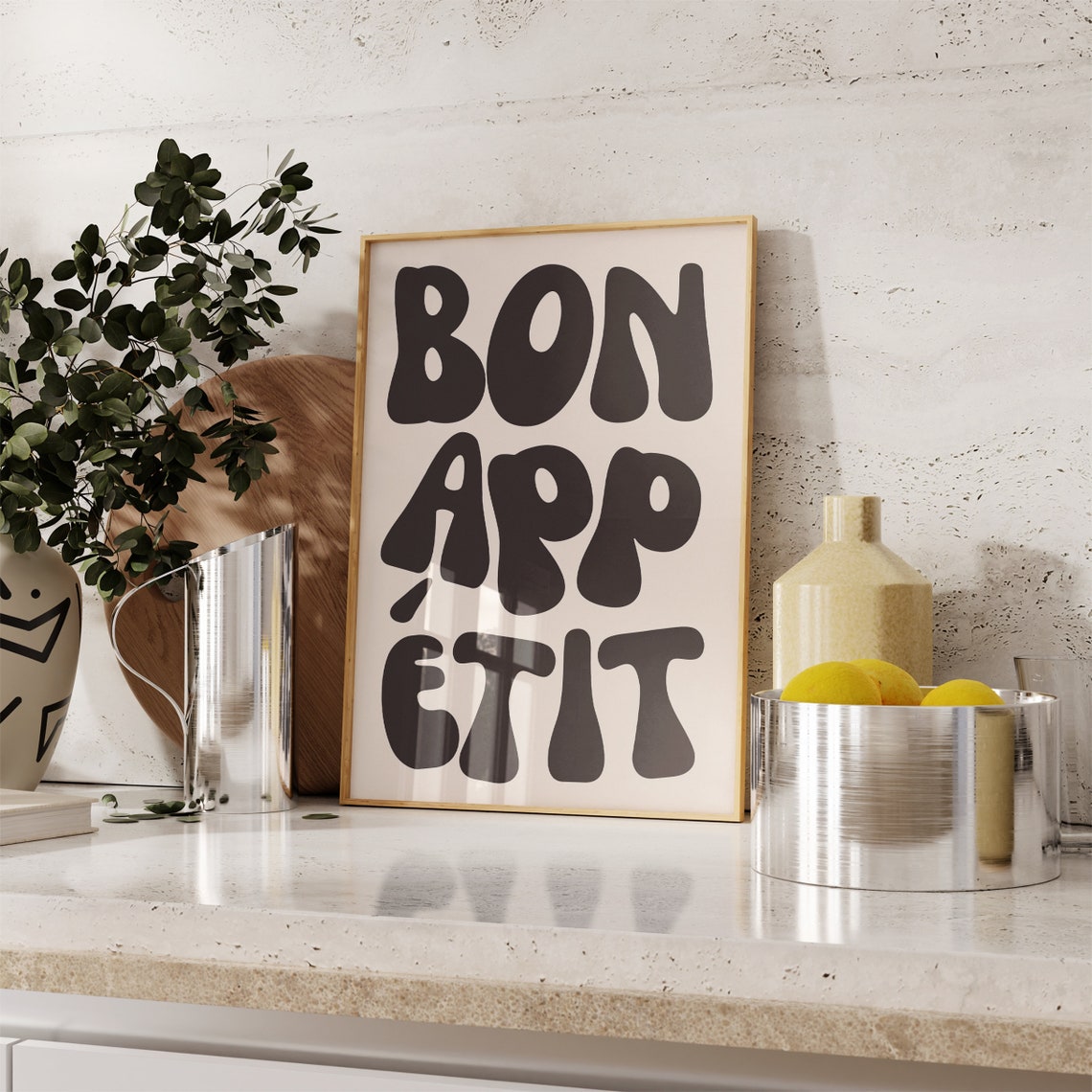 Bon Appetit Groovy Black Lettering Kitchen Typography Poster - Image 3