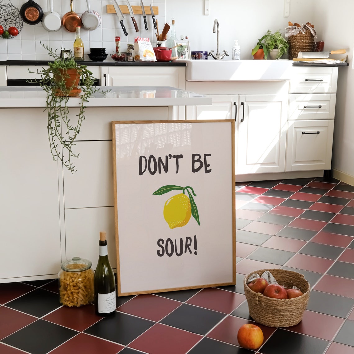 Don't Be Sour! Sunny Lemon Kitchen Humor Typography Quote Poster - Image 2