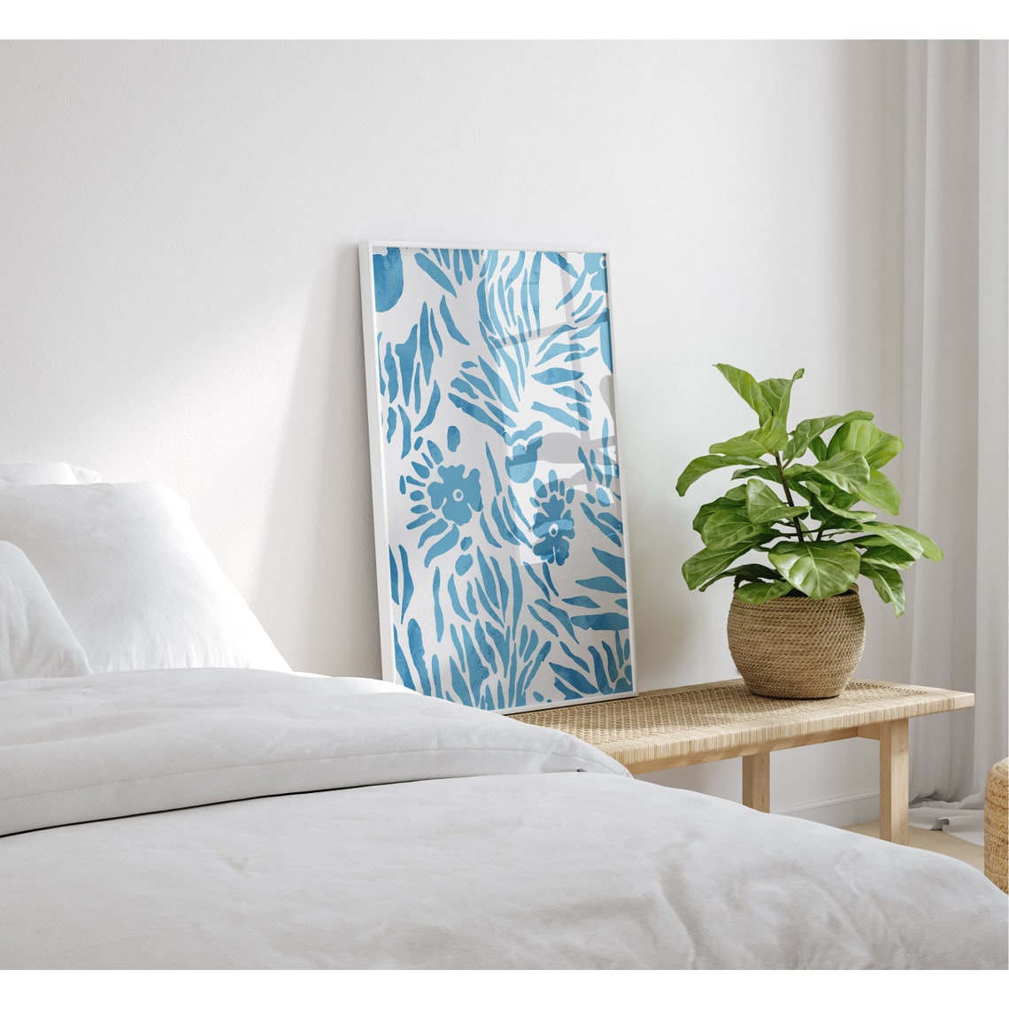 Bold Blue Abstract Floral Leaf Watercolor Modern Decor Poster - Image 2