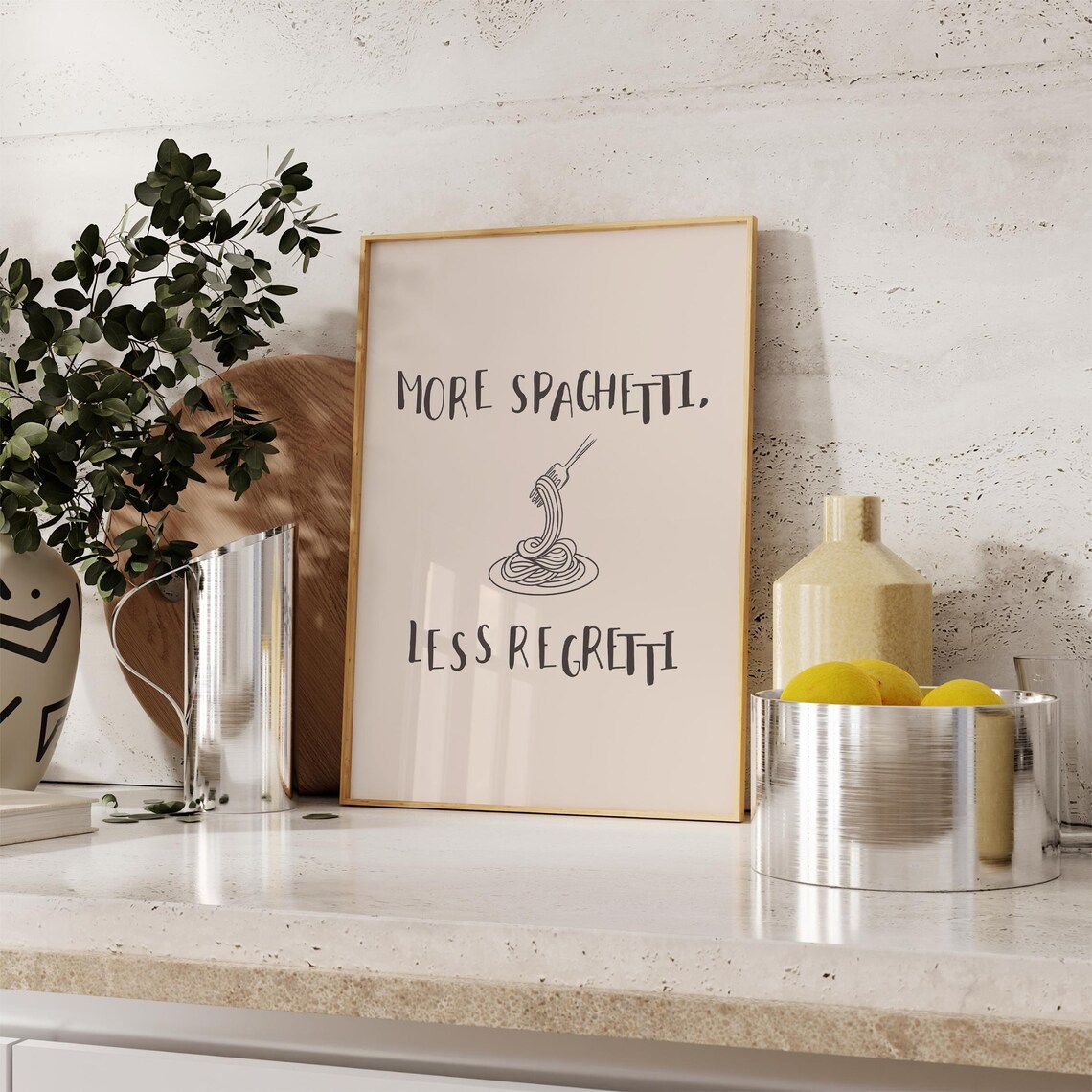 Kitchen Wall Art Cute Kitchen Decor More Spaghetti Less Regretti Poster Funny Kitchen Wall Trendy Typography Print Instant - Image 4