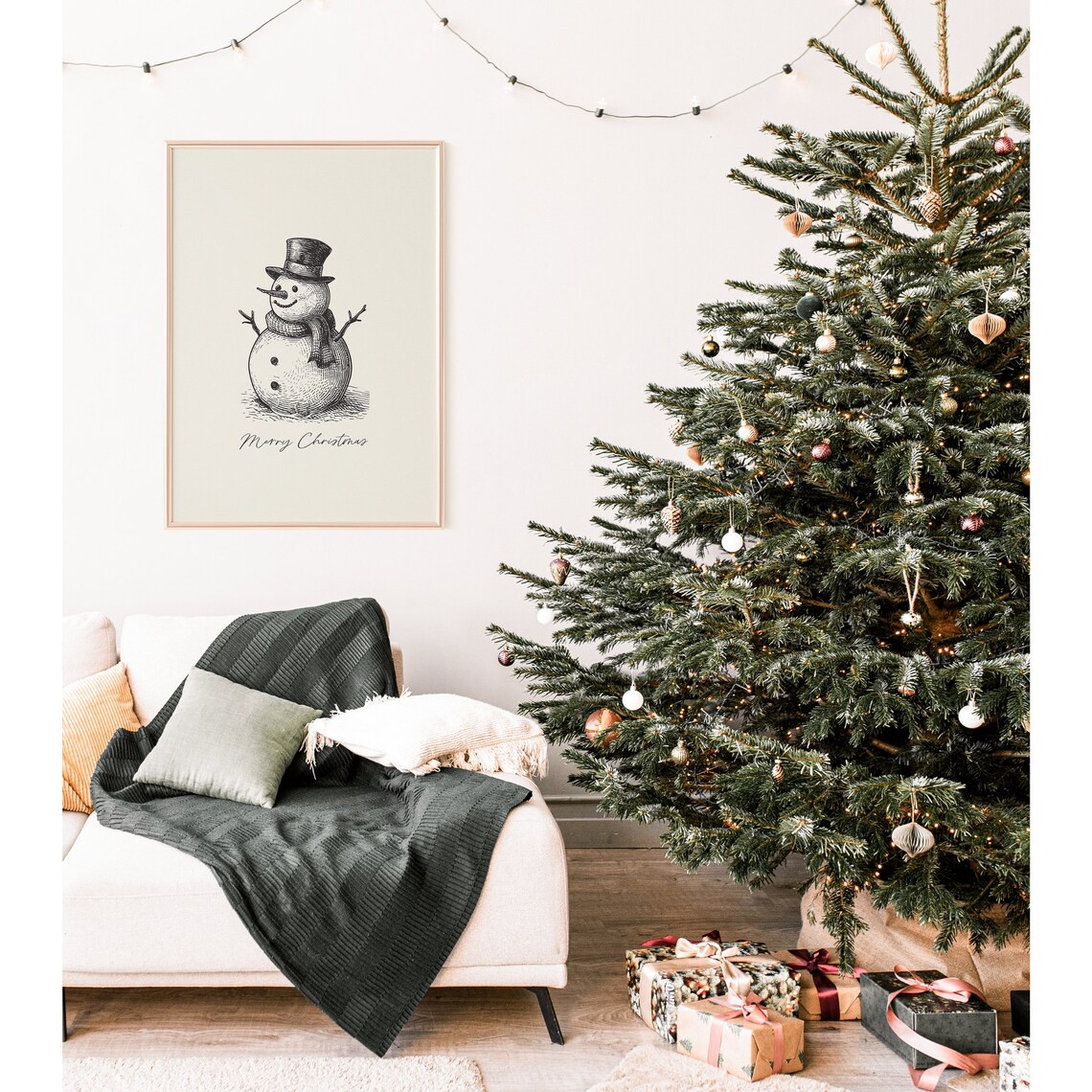 Vintage Snowman Sketch Poster Merry Christmas Rustic Holiday Winter Decor - Image 3