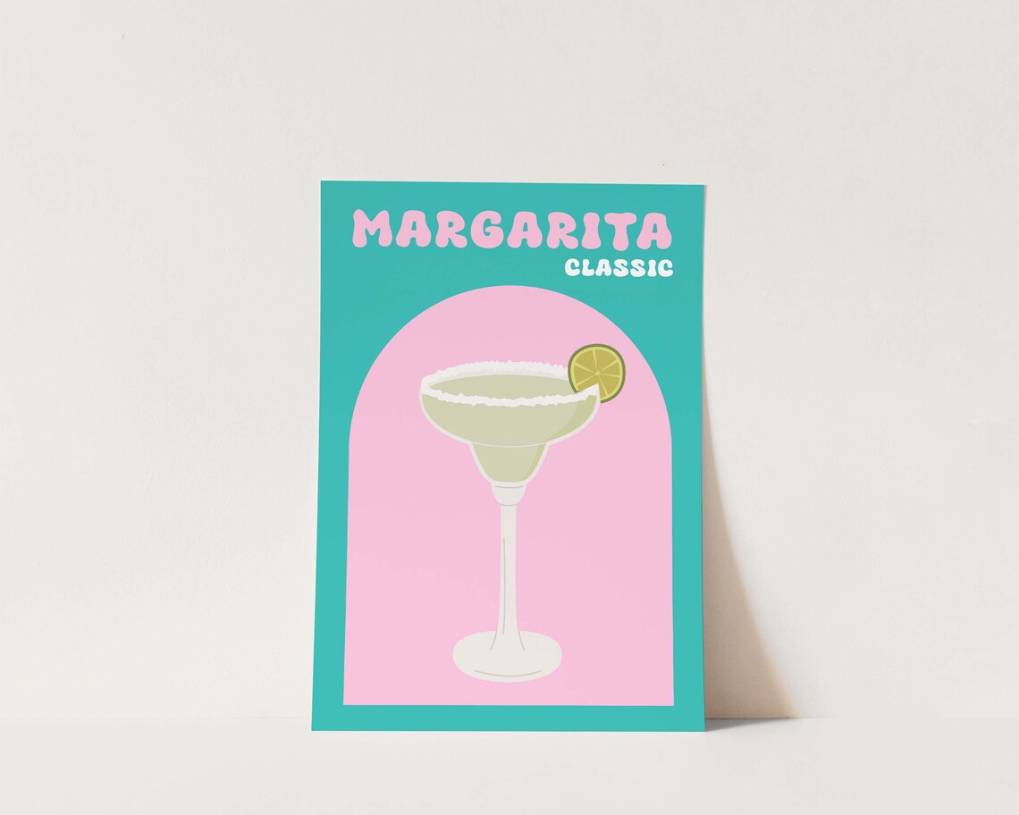 Classic Margarita Cocktail Retro Teal and Pink Bar Decor Poster - Image 3