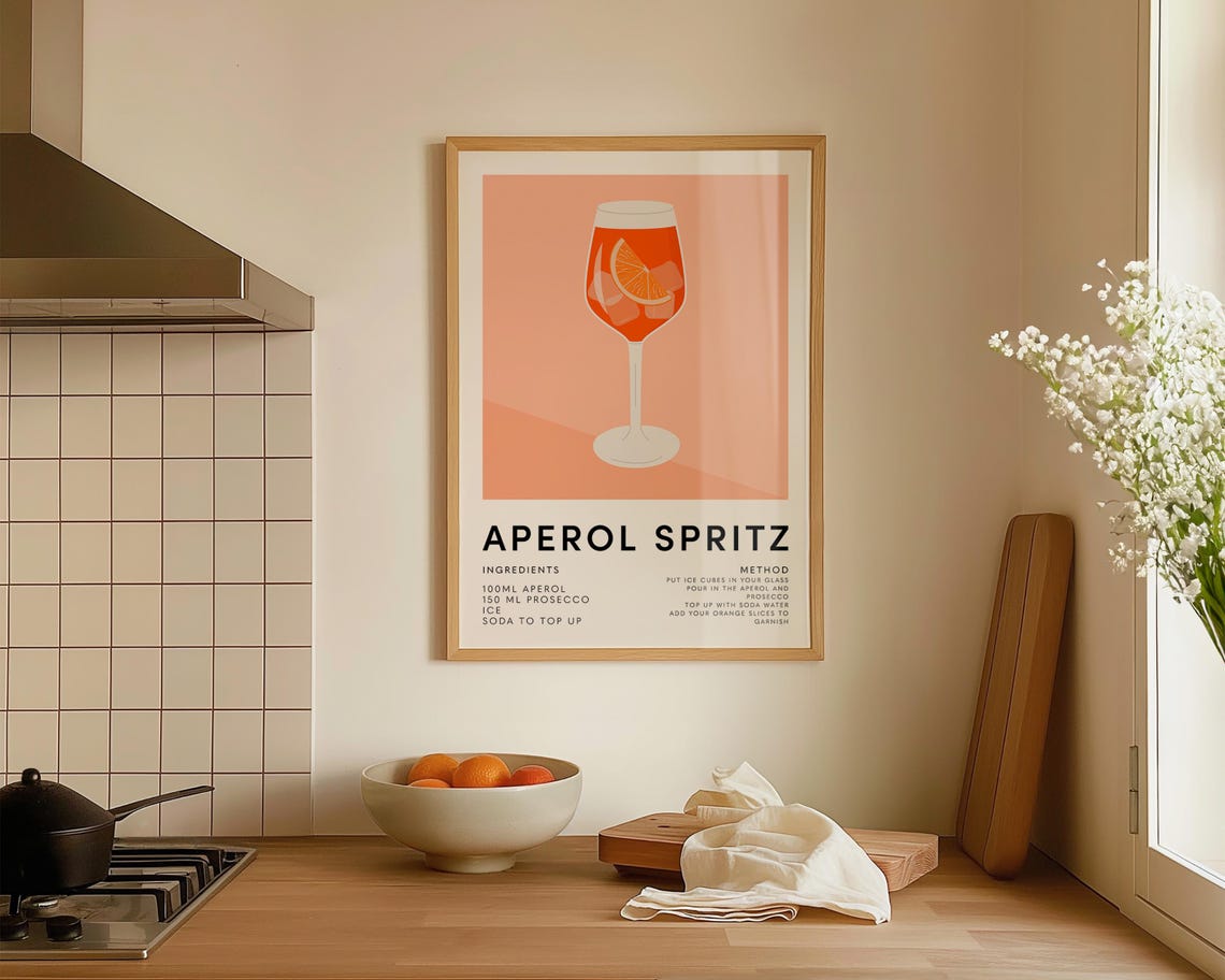 Aperol Spritz Cocktail Poster, Kitchen Wall Art - Image 3