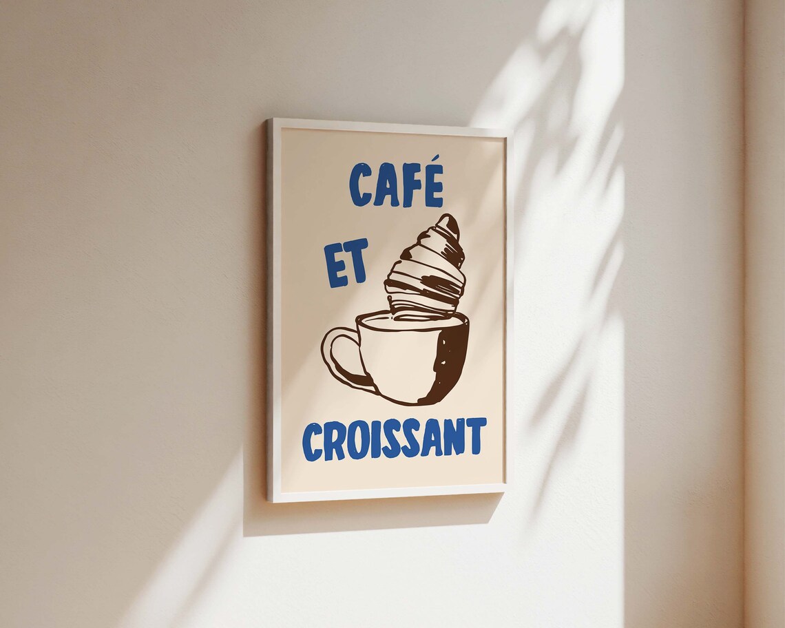 Coffee And Croissant French Breakfast Kitchen Art Print - Image 2