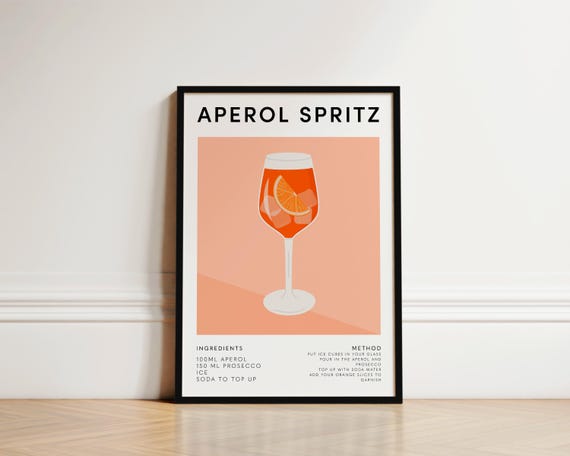 Aperol Spritz Cocktail Poster, Kitchen Wall Art