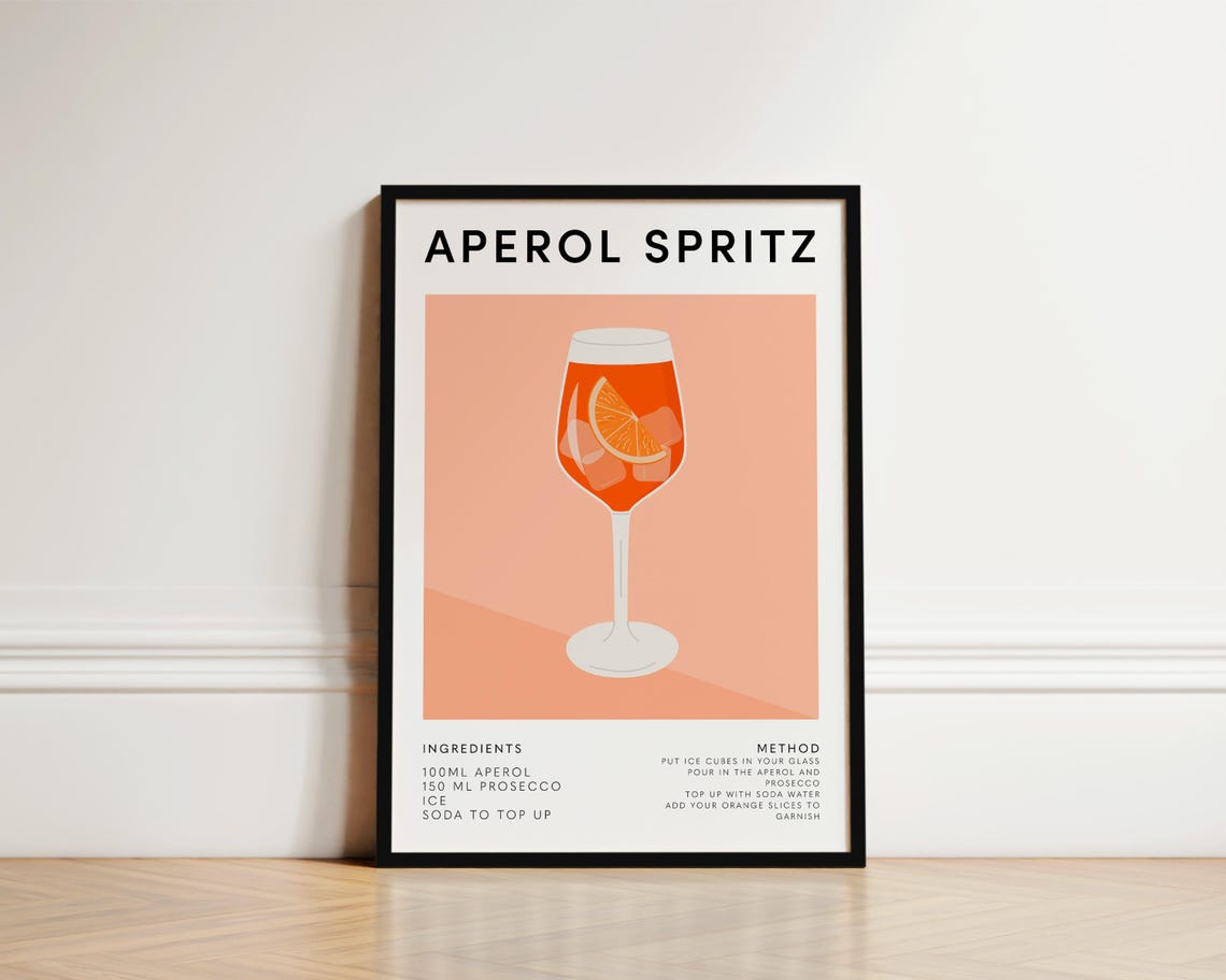 Aperol Spritz Cocktail Poster, Kitchen Wall Art