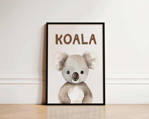 Baby Koala Text Watercolour Safari Animal Poster for a Nursery Room