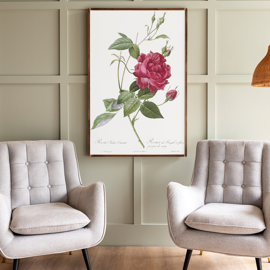 Red Rose Botanical Art Print for Living Room Decor - Image 2