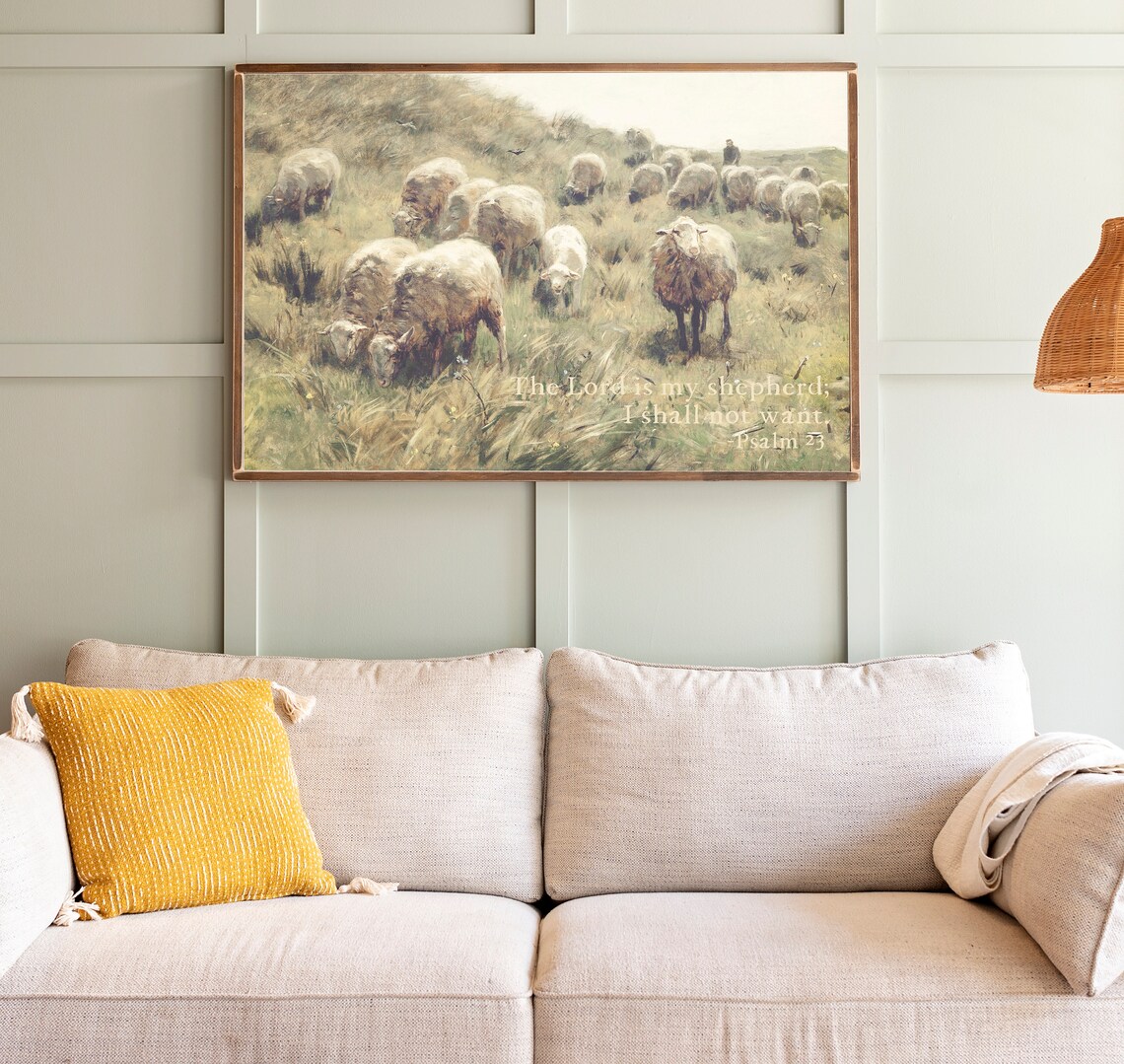 Psalm 23 Shepherd Scripture Art, Vintage Poster - Image 2