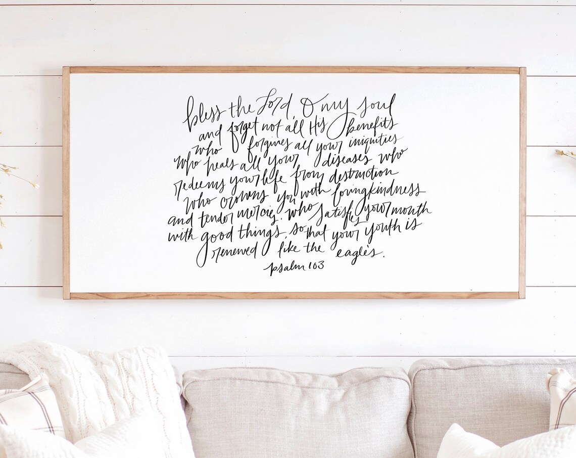 Psalm 103 Hand-Lettered Scripture, Bless The Lord Art Print