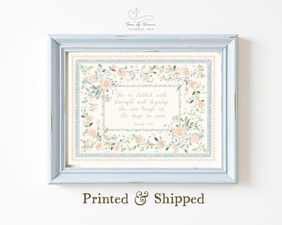 Proverbs 3 25 Pastel Scripture Wall Art She Is Clothed With Strength