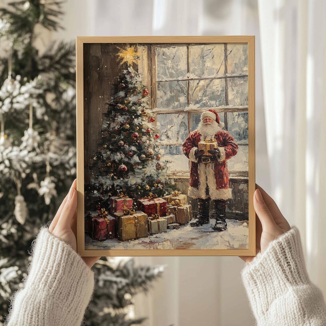 Santa Claus Delivering Gifts Beside Christmas Tree Vintage Art Print - Image 3