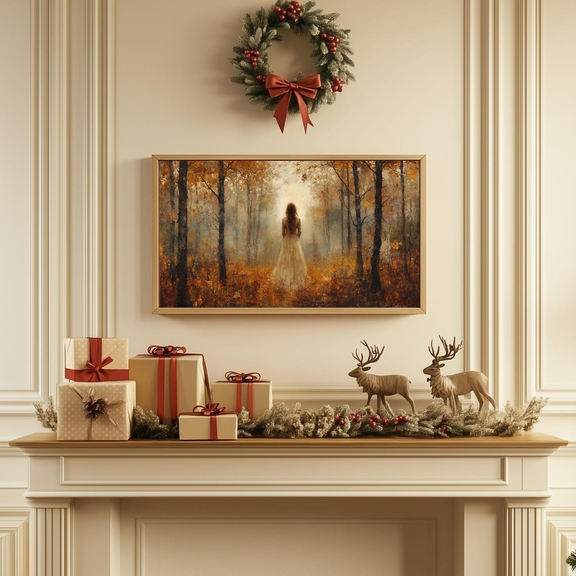 Woman In Forest Fall Frame Tv Art Fall Forest Wall Art Vintage Autumn Tv Art Frame Tv Art Woman Landscape Tv Art Moody Tv Art - Image 3