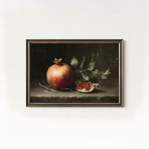 Rustic Pomegranate Still Life Oil Painting Farmhouse Kitchen Poster