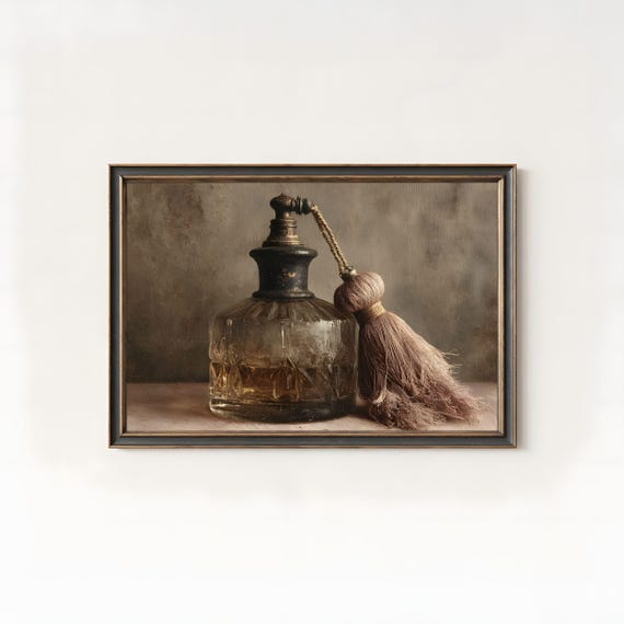 Vintage Perfume Bottle Still Life Art Print, Dark Academia